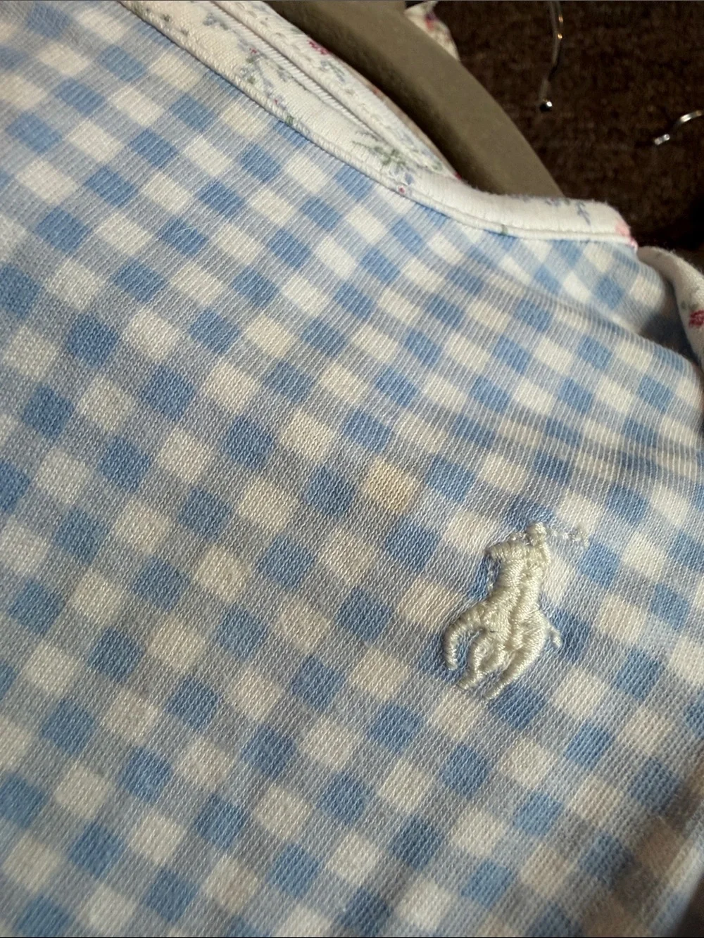 Ralph Lauren baby girl 3m Light Blue Gingham Baby Bodysuit